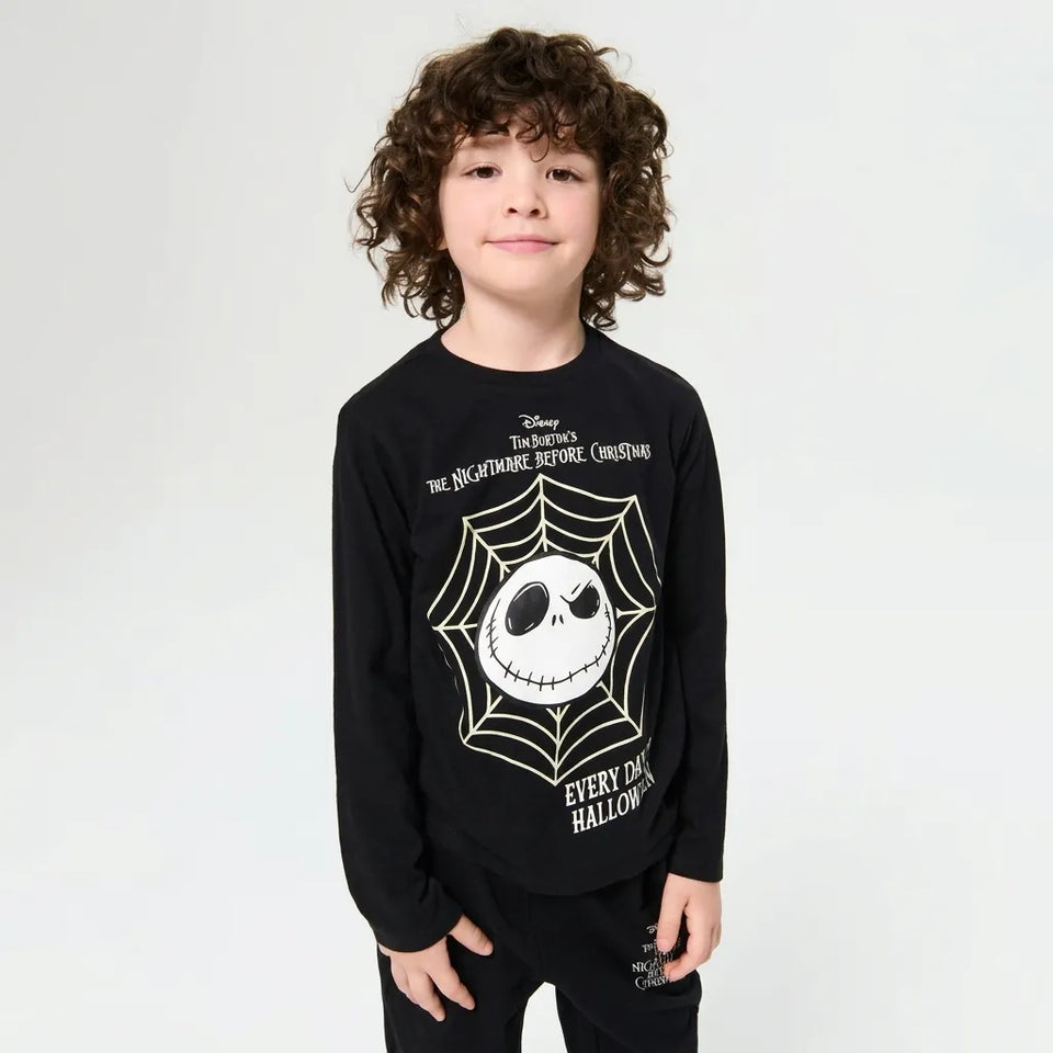 Sinsay Boy's Black "The Nightmare Before Christmas" Spiderweb Printed Blouse