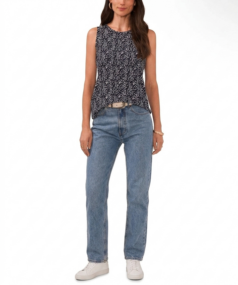 Vince Camuto Women's Black & White Floral Sleeveless Blouse | Vince Camuto in Lebanon