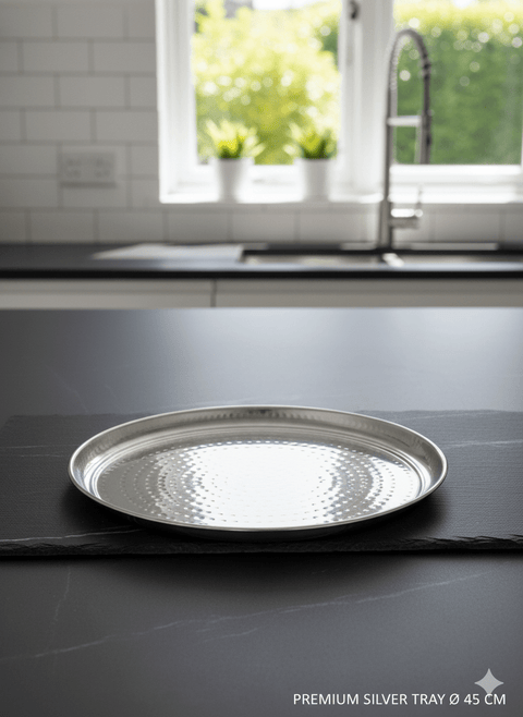 Lucky Tiger Stainless Steel Deep Round Tray 45cm Hammered (RTDHM-45)
