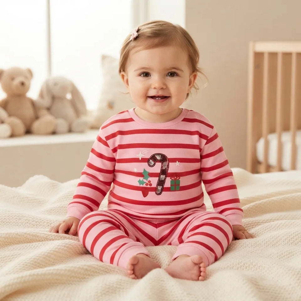 Sinsay Baby Girl's Pink & Red Striped & Sequin Top Pajama Set
