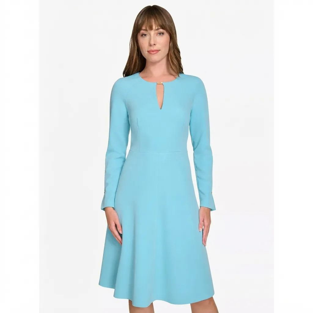 Tommy Hilfiger  Women's Blue Keyhole Fit & Flare Dress