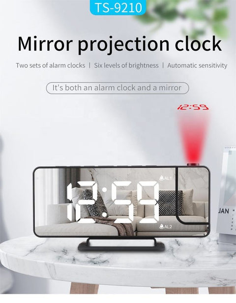 SD Digital Mirror Alarm Clocks with LED Time Projection