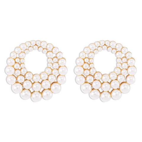 SD Women's Gold Pearl Circle Round Large Stud Earrings |SD In Lebanon