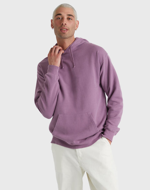 Man wearing a purple hoodie on a white background