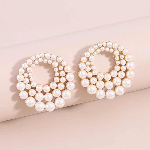 SD Women's Gold Pearl Circle Round Large Stud Earrings |SD In Lebanon