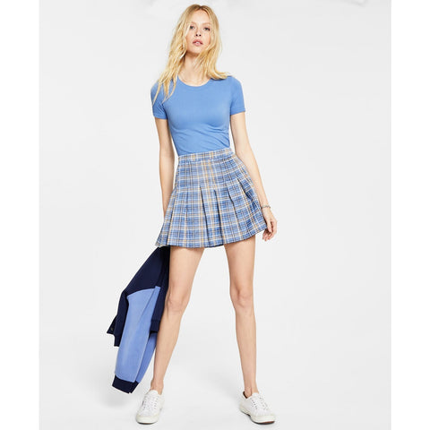Hippie Rose Women's Blue Plaid Pleated Skirt | Hippie Rose In Lebanon