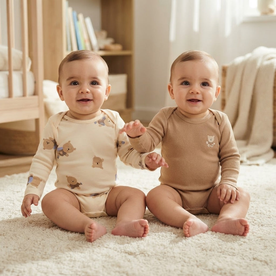 Sinsay Baby Boy's Nude Ribbed Printed Pack Of 2 Bodysuits