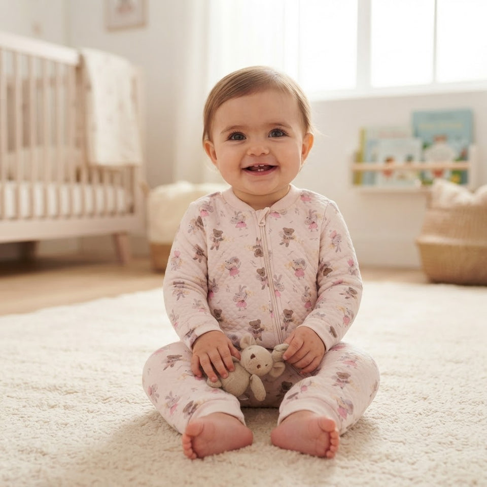 Sinsay Girl's Cream All Over Printed Footless Long-Sleeves Overall