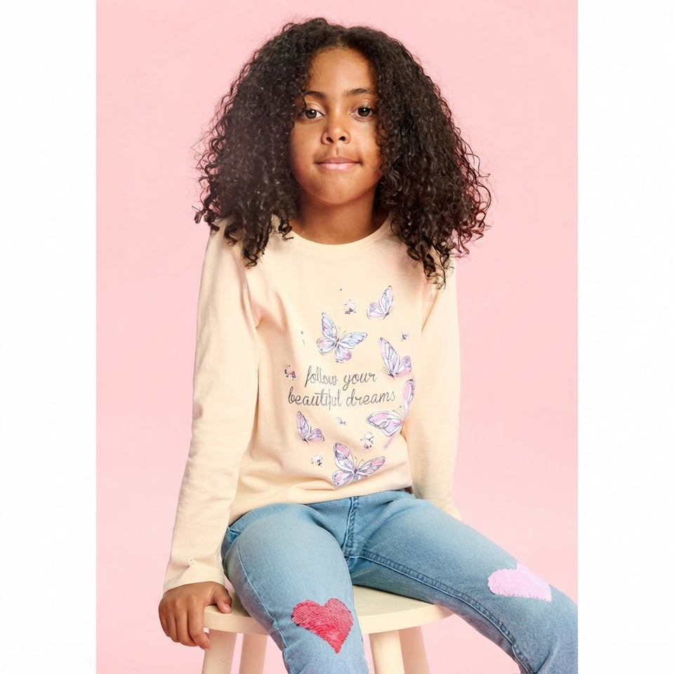 Sinsay Girl's Beige Butterfly Graphics Blouse