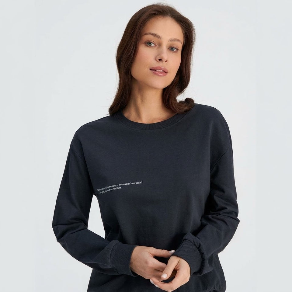 Sinsay Women's Black Long-Sleeves Crewneck Pajama Top