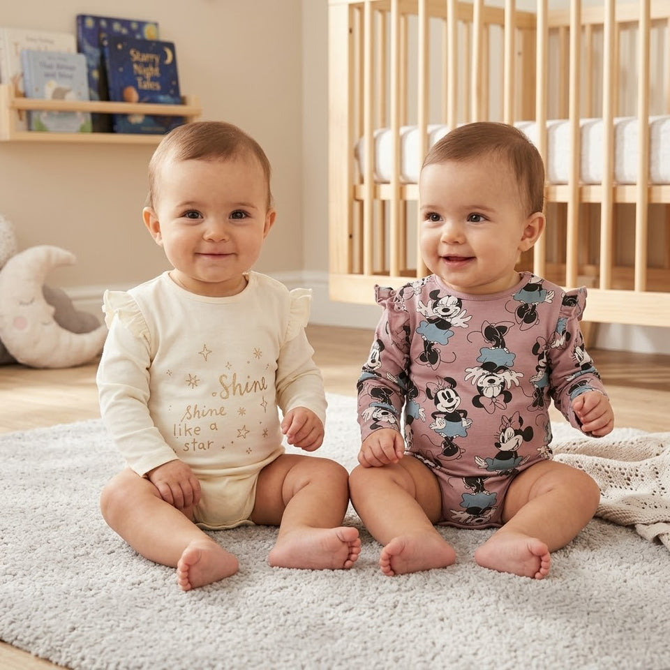 Sinsay Baby Girl's White-Dusty Rose Printed Pack Of 2 Bodysuit