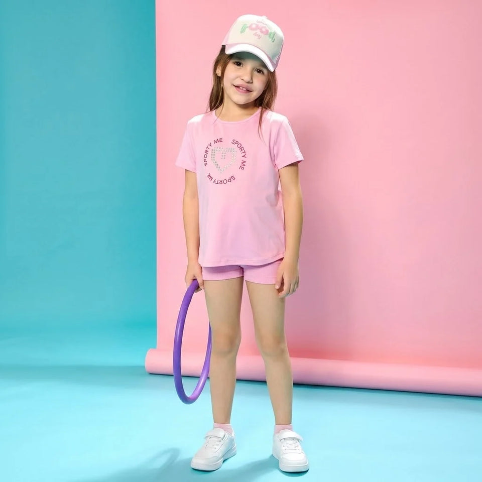 Sinsay Girl's Pink Chest Print T-Shirt