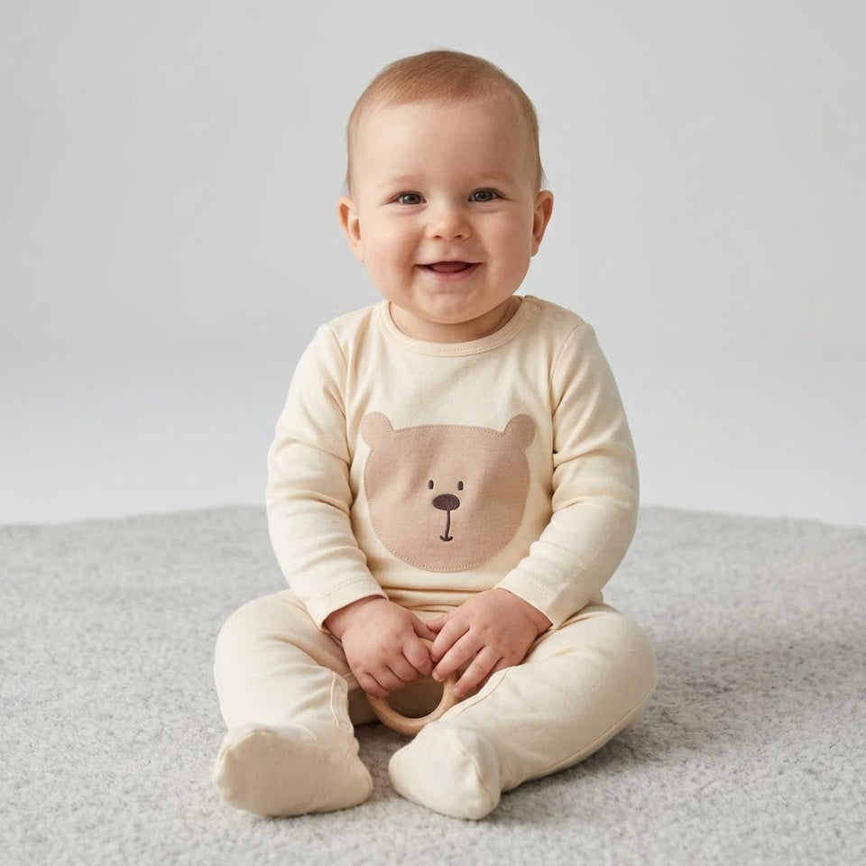 Sinsay Baby Boy's Beige Bear Face Graphic Overall