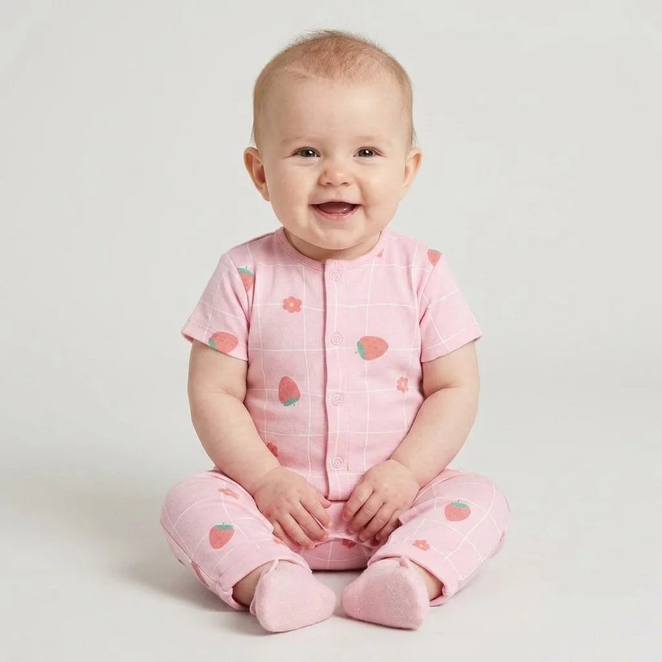 Sinsay Baby Girl Light Pink Strawberry Print Overall