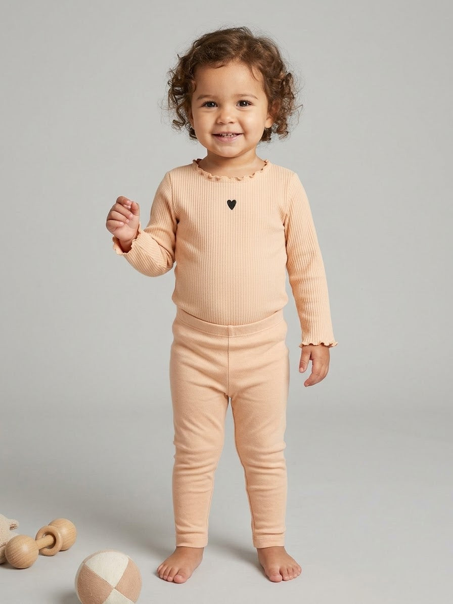 Sinsay Girl's Beige Ribbed Long-Sleeves Bodysuit