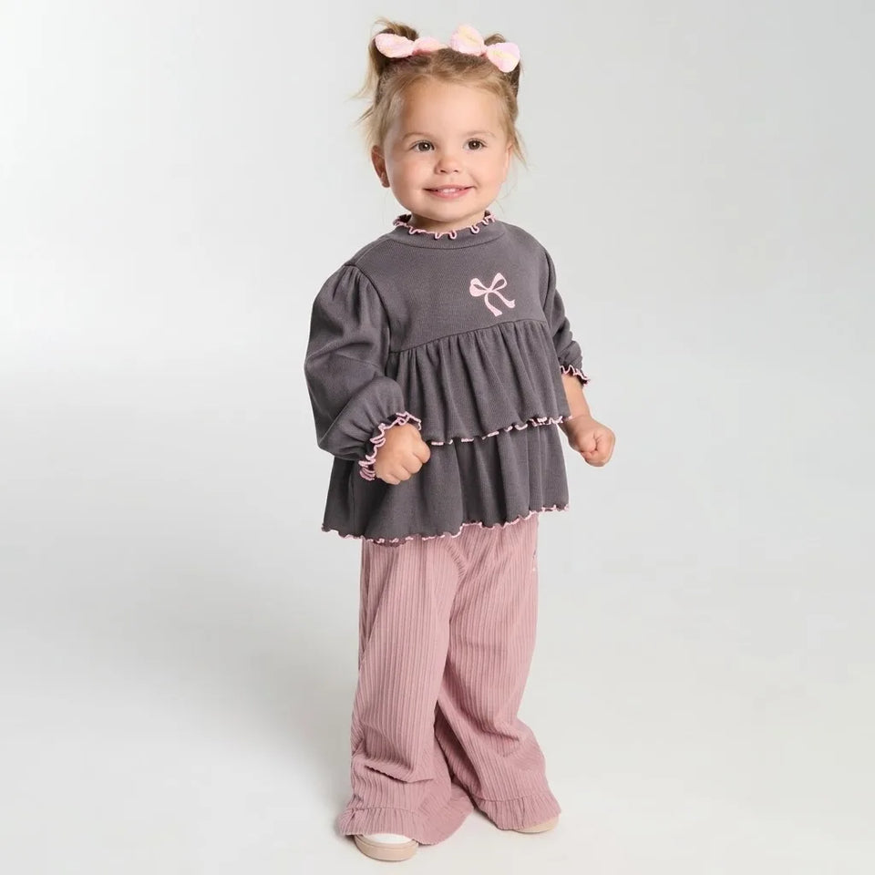 Sinsay Girl's Dusty Rose Wide & Ruffled Hems Pants