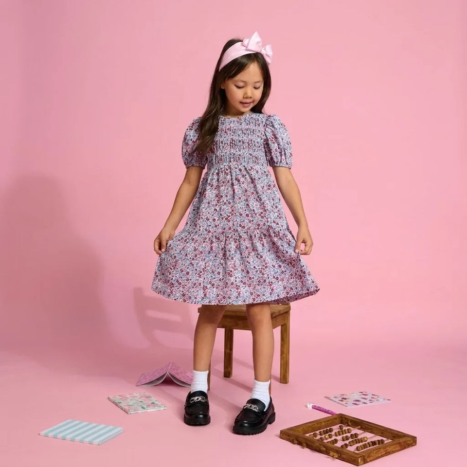 Sinsay Girl's Multicolor Floral Smocked Bodice Midi Dress