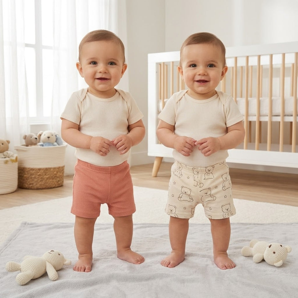 Sinsay Baby Boy's Cream & Peach Printed Pack Of 2 Legging Shorts