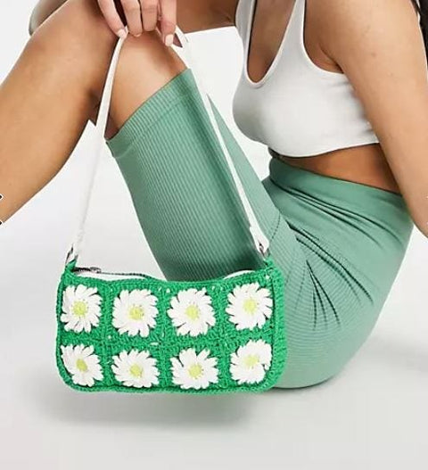 ASOS Design Women's Green Daisy Crochet Shoulder Bag |ASOS Design In Lebanon