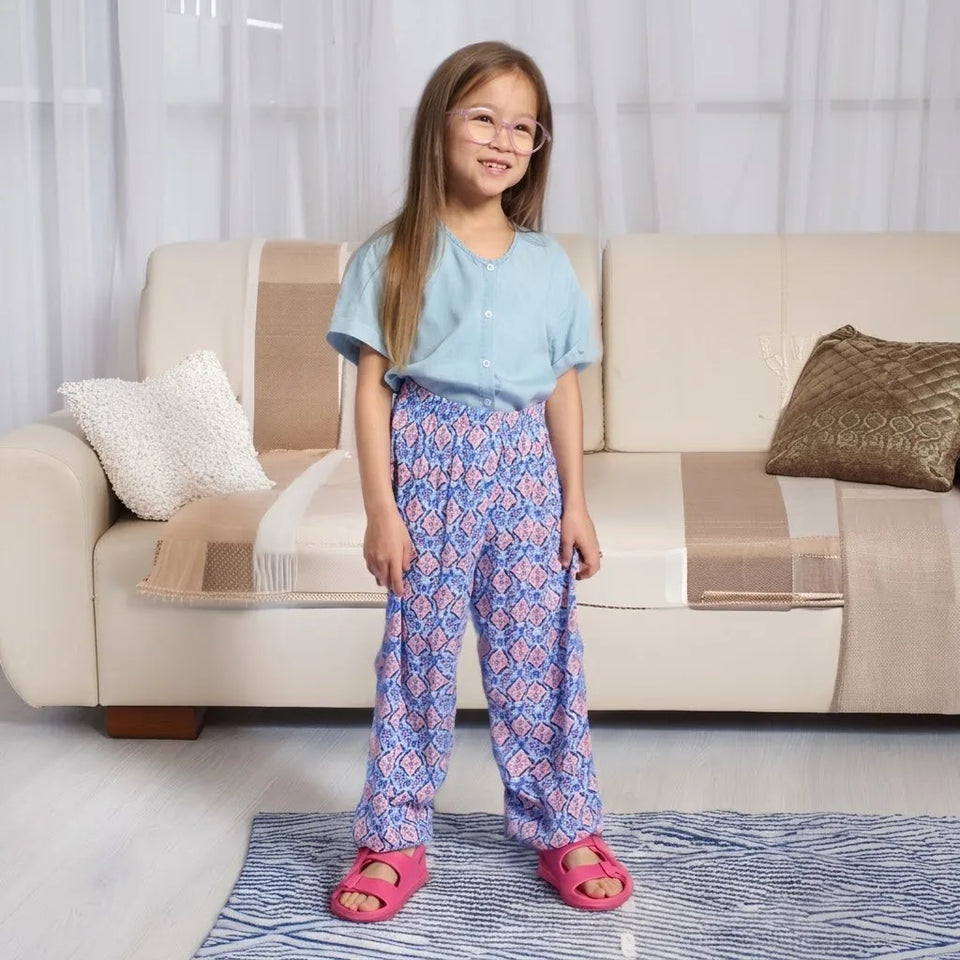 Sinsay Girl's Blue & Pink All Over Printed Pants