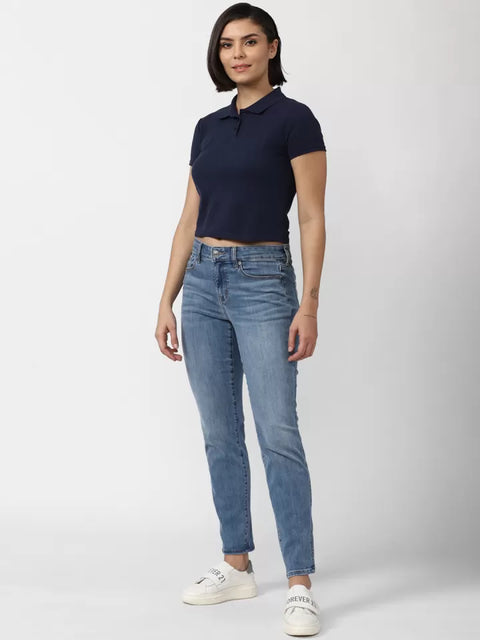 Forever 21 Women's Navy Polo Collar Crop T-Shirt |Forever 21 In Lebanon