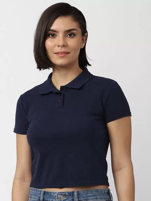 Forever 21 Women's Navy Polo Collar Crop T-Shirt |Forever 21 In Lebanon