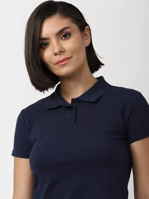 Forever 21 Women's Navy Polo Collar Crop T-Shirt |Forever 21 In Lebanon