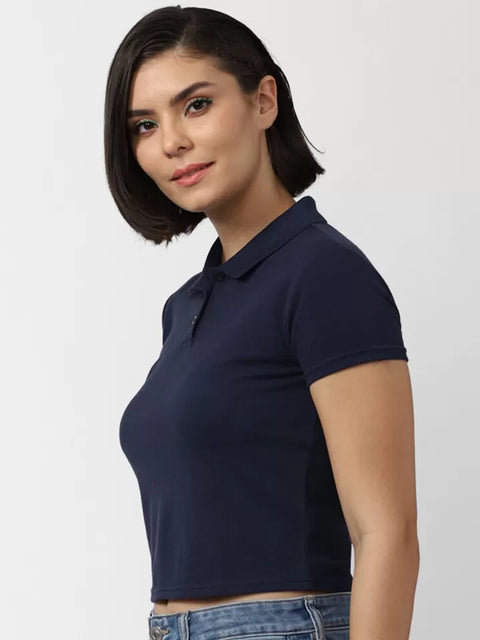 Forever 21 Women's Navy Polo Collar Crop T-Shirt |Forever 21 In Lebanon