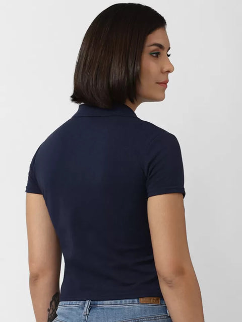 Forever 21 Women's Navy Polo Collar Crop T-Shirt |Forever 21 In Lebanon