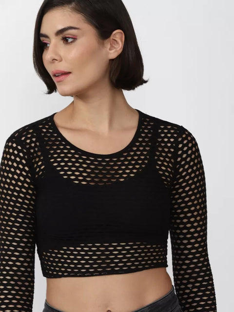 Forever 21 Women's Black Knitted Long Sleeve Blouse |Forever 21 In Lebanon