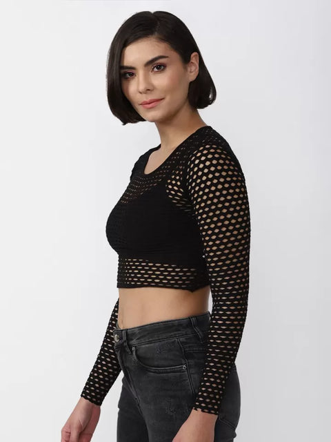Forever 21 Women's Black Knitted Long Sleeve Blouse |Forever 21 In Lebanon