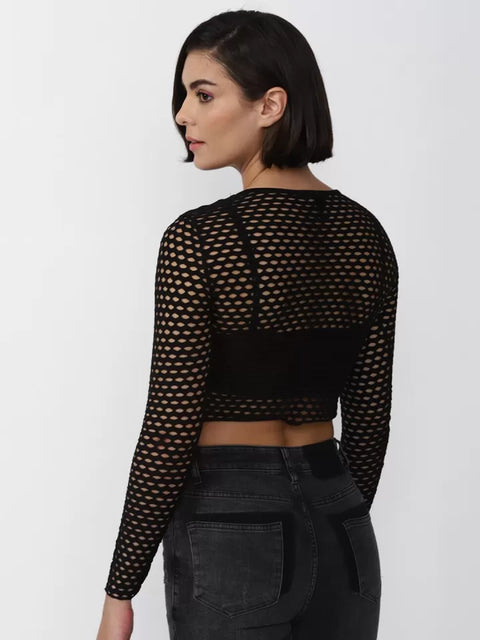 Forever 21 Women's Black Knitted Long Sleeve Blouse |Forever 21 In Lebanon