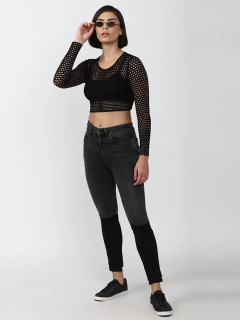 Forever 21 Women's Black Knitted Long Sleeve Blouse |Forever 21 In Lebanon