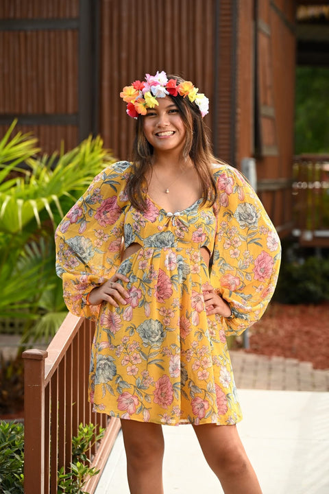 Forever 21 Women's Yellow Floral Printed Mid Dress |Forever 21 In Lebanon