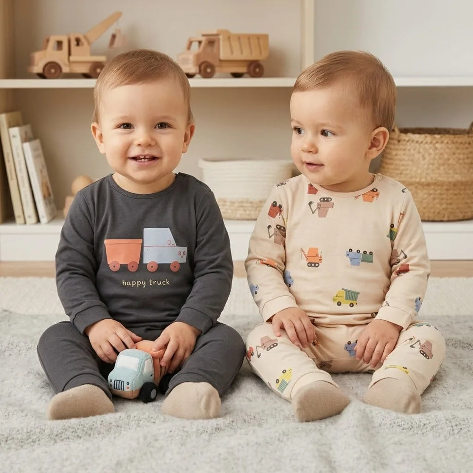 Sinsay Boy's Beige & Grey All Over Printed Pack Of 2 Overall