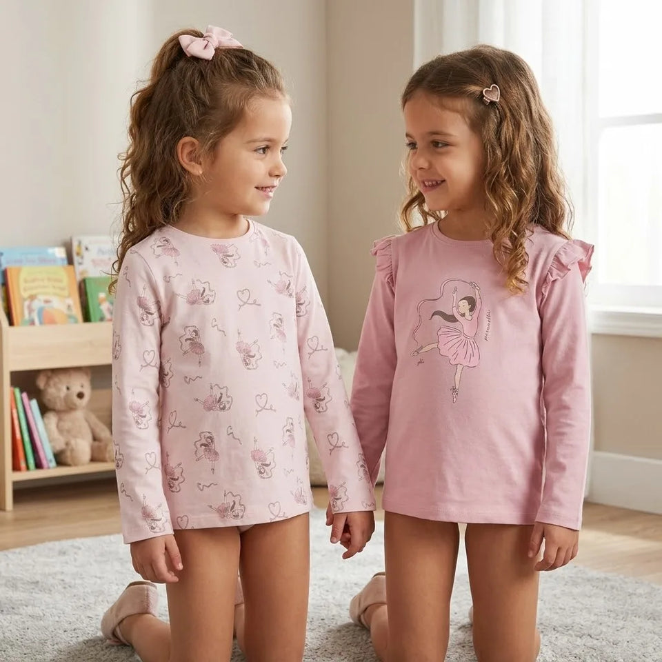 Sinsay Girl's Dusty Rose & Pink Ruffled Shoulders Pack Of 2 Blouse