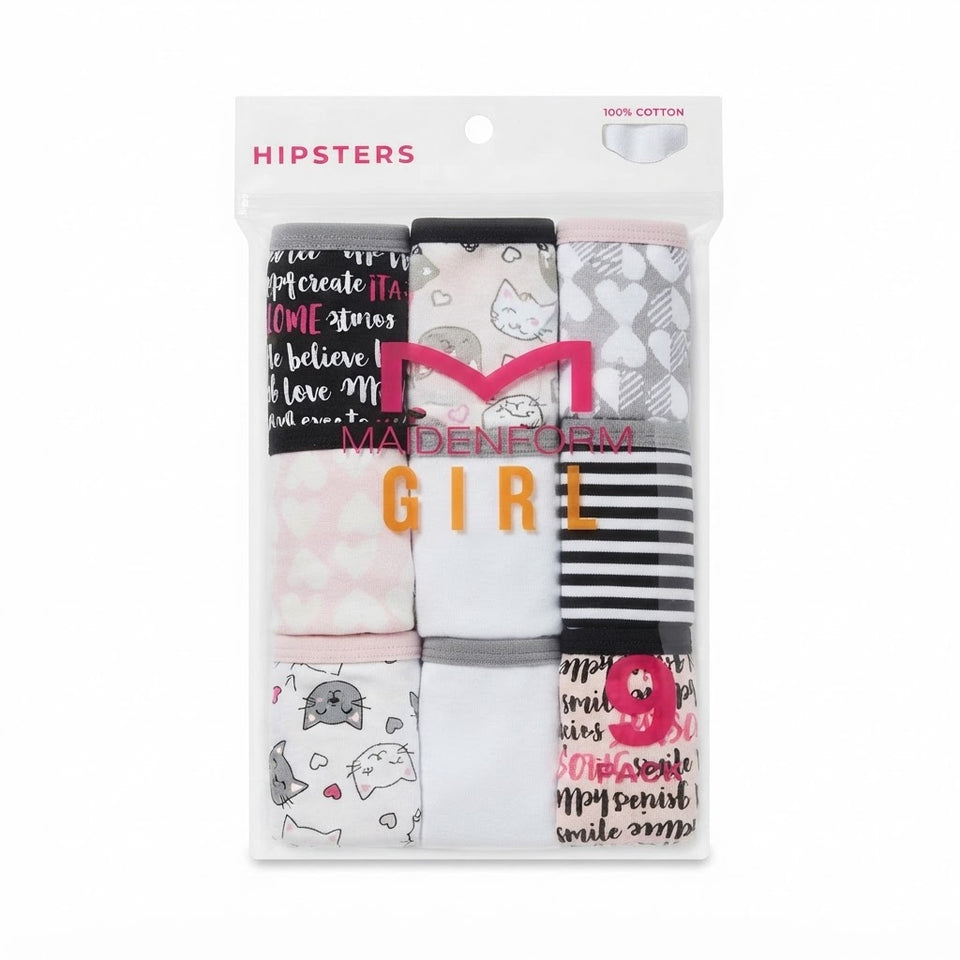 Maidenform Girl's Multicolor Printed Pack Of 9 Briefs