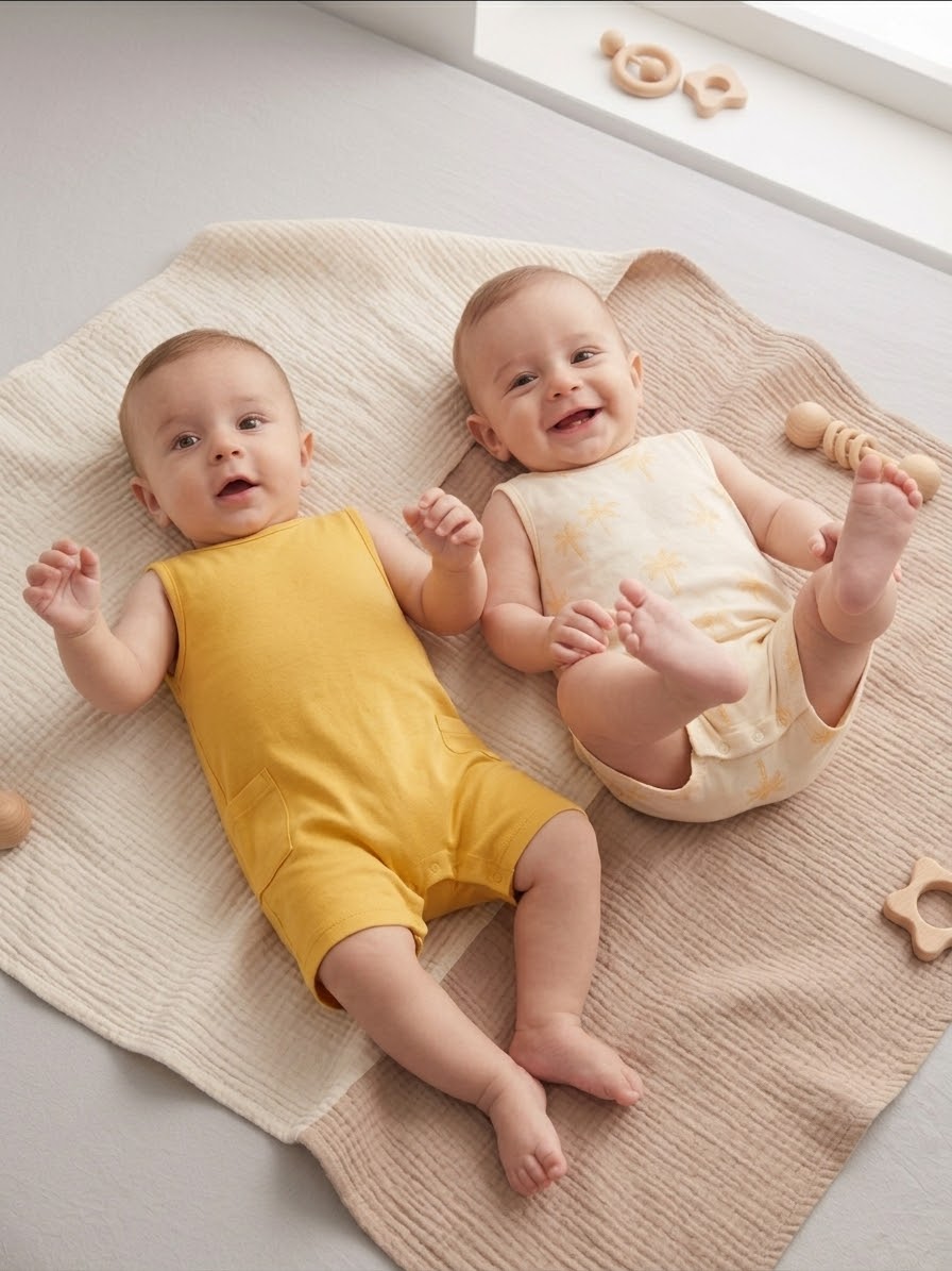 Sinsay Boy's Yellow & Cream Pack Of 2 Rompers