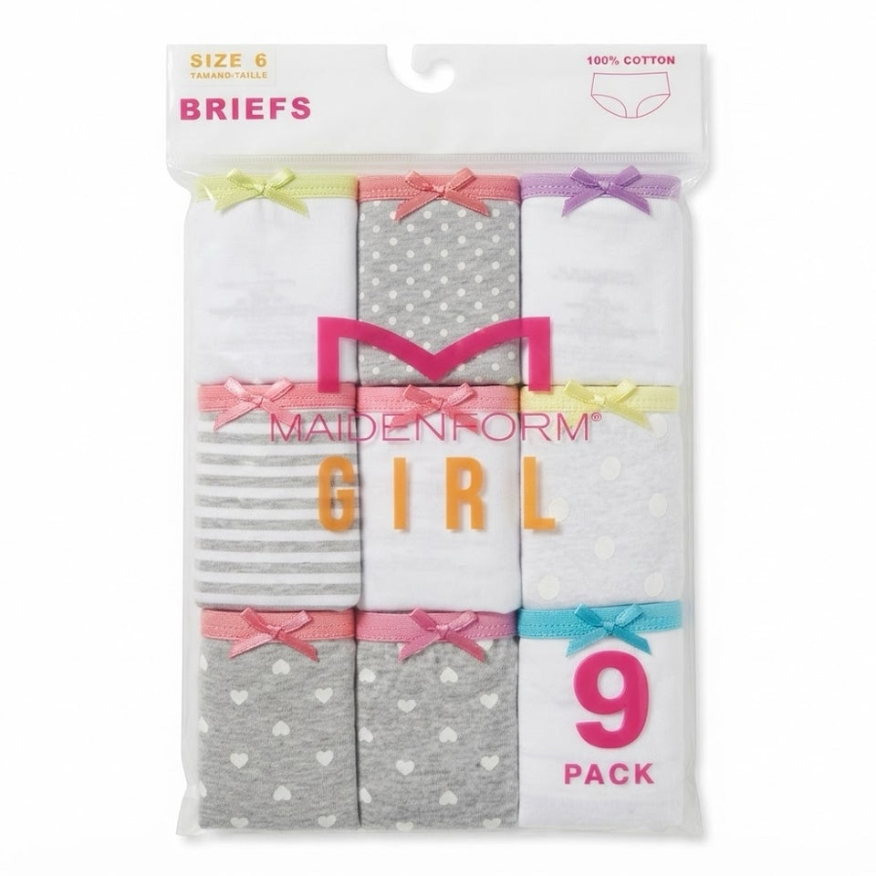 Maidenform Girl's Multicolor Printed Pack Of 9 Cotton Briefs