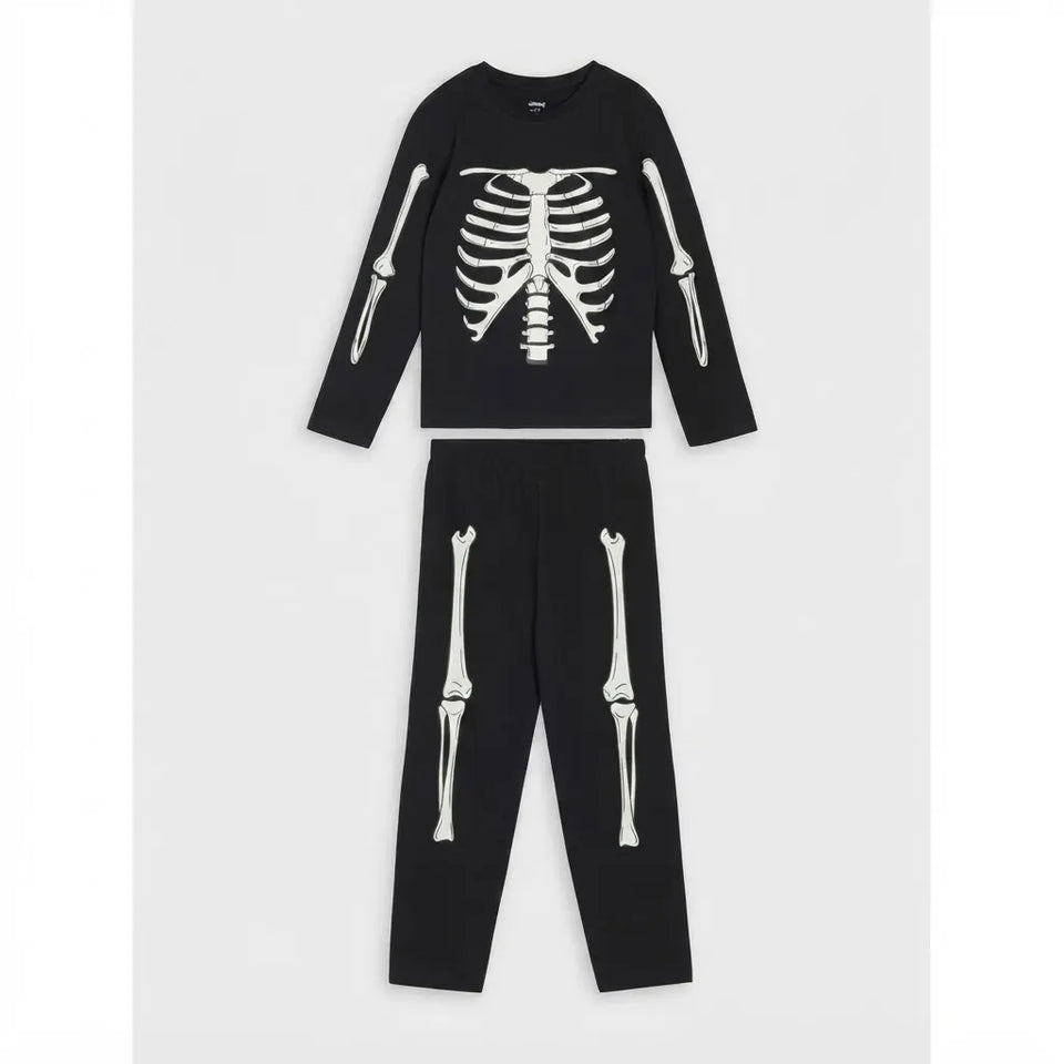 Sinsay Boy's Black & White Skeleton Bone Graphic Long-Sleeves Pajama Set