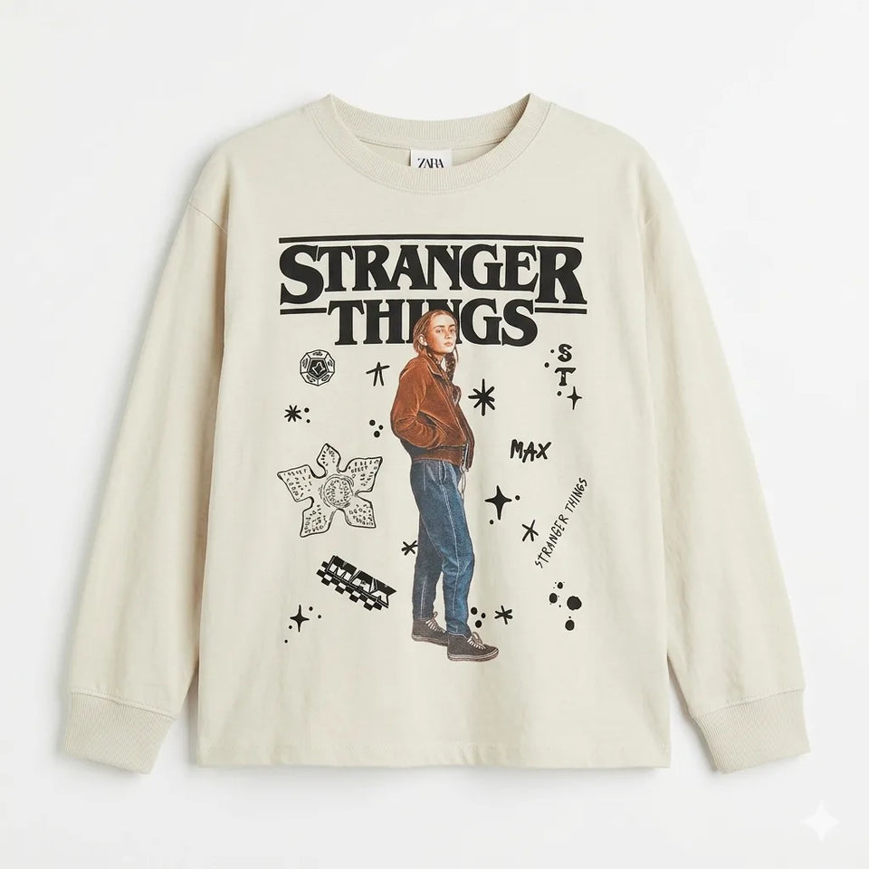 Zara Girl's Light Grey Stranger Thing Graphic Print Sweatshirt | Zara In Lebanon