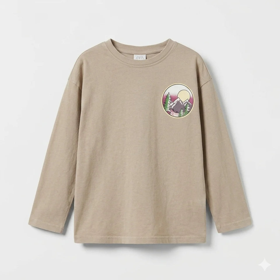 Zara Boy's Sand Natural Adventure Graphic Print Long Sleeve Blouse | Zara In Lebanon