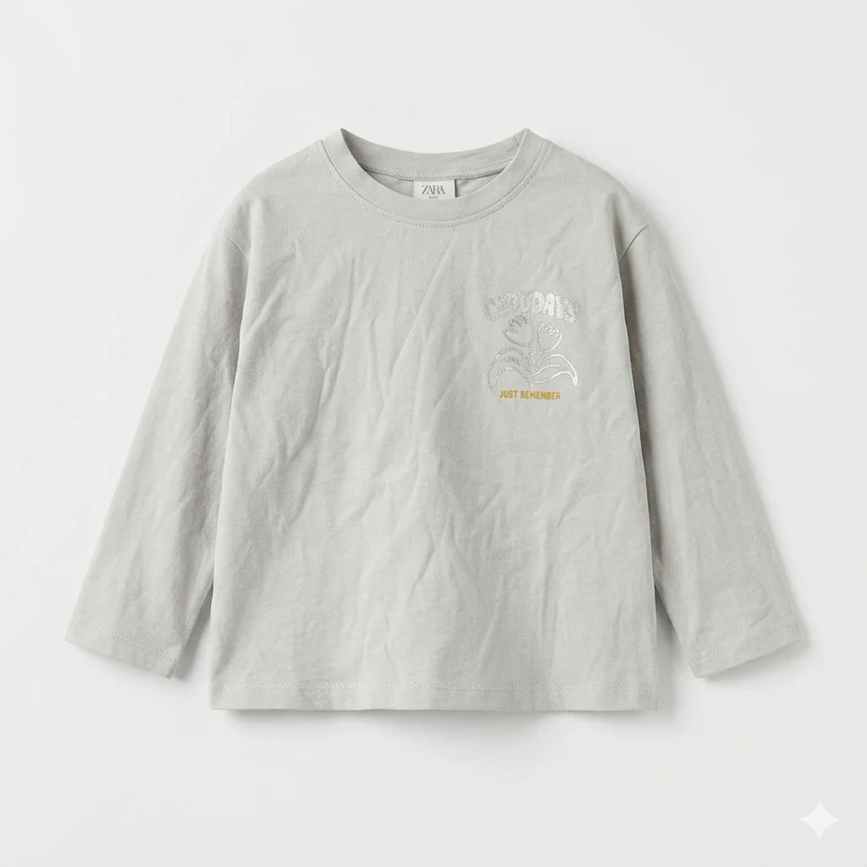 Zara Girl's Grey "Cool Days" Graphic Print Long Sleeve Blouse | Zara In Lebanon