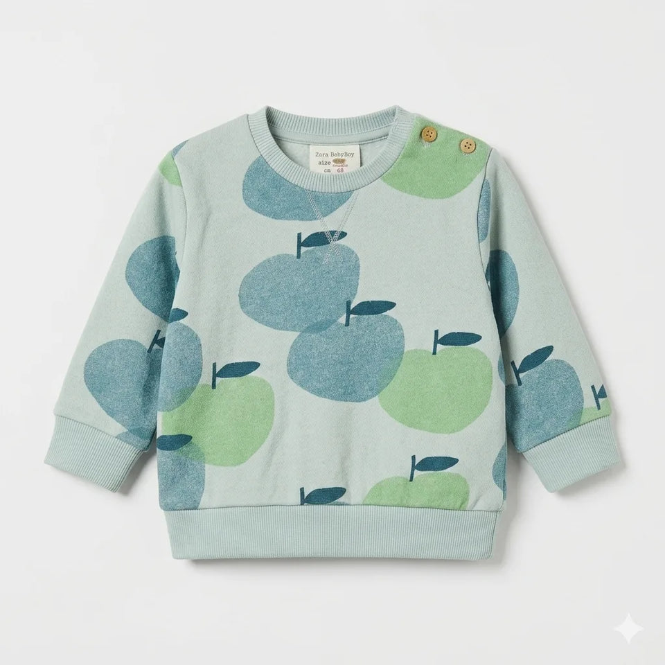 Zara Baby Boy's Light Blue All-Over Apple Graphic Print Sweatshirt | Zara In Lebanon