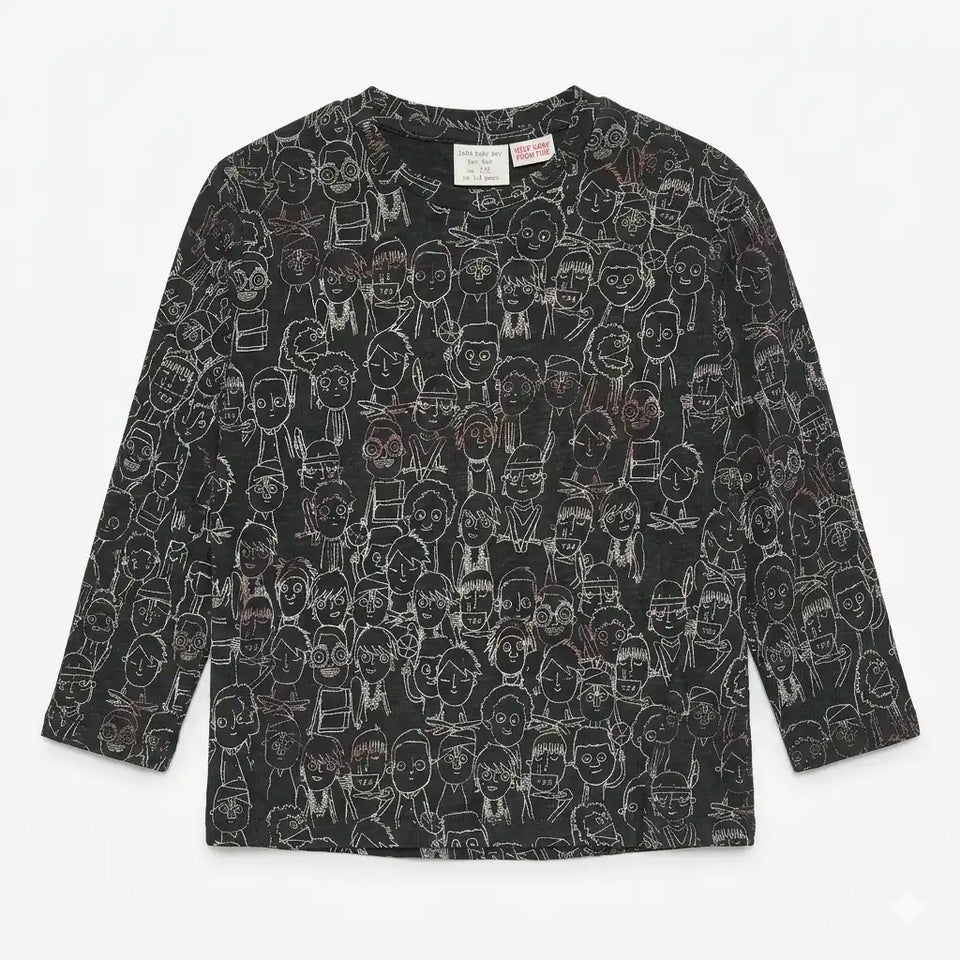 Zara Boy's Dark Grey All-Over Doodle Face Print Long Sleeve Blouse | Zara In Lebanon