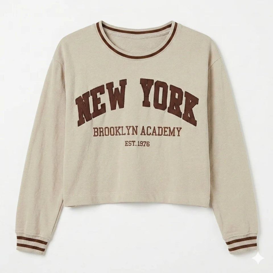 Zara Girl's Greige/Brown "New York" Graphic Cropped Sweatshirt | Zara In Lebanon