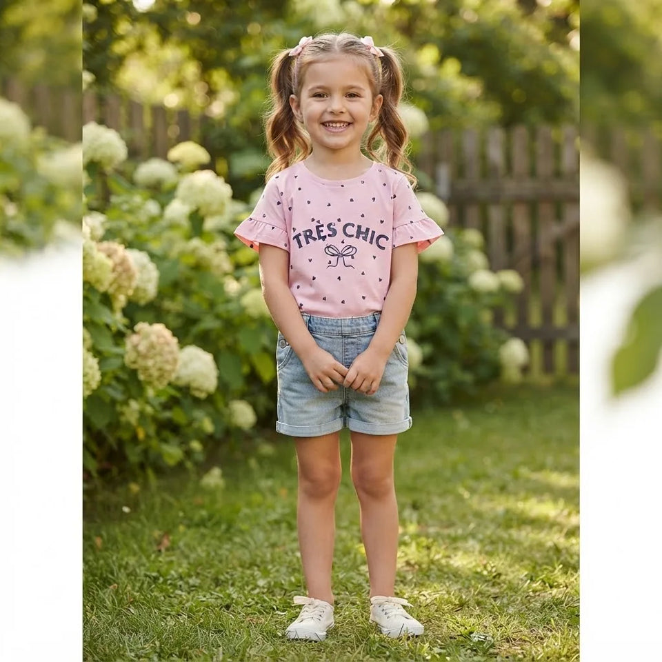 Sinsay Girl's Pink All-Over Small Heart Pattern T-Shirt