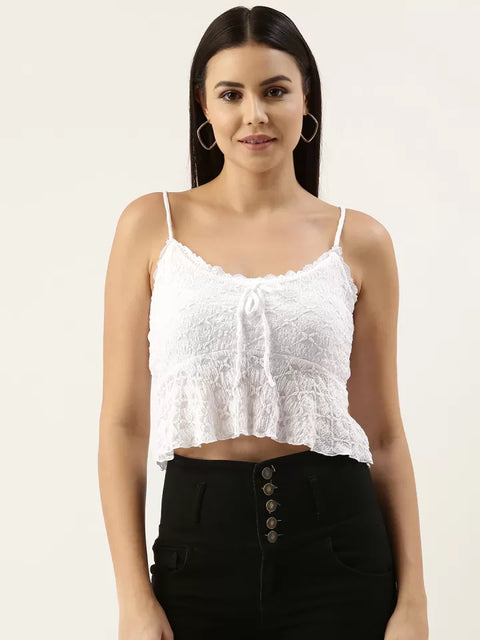 Forever 21 Women's White Solid Chikankari Blouson Crop Top | Forever 21 In Lebanon