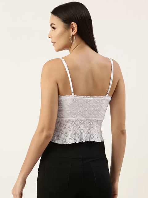 Forever 21 Women's White Solid Chikankari Blouson Crop Top | Forever 21 In Lebanon