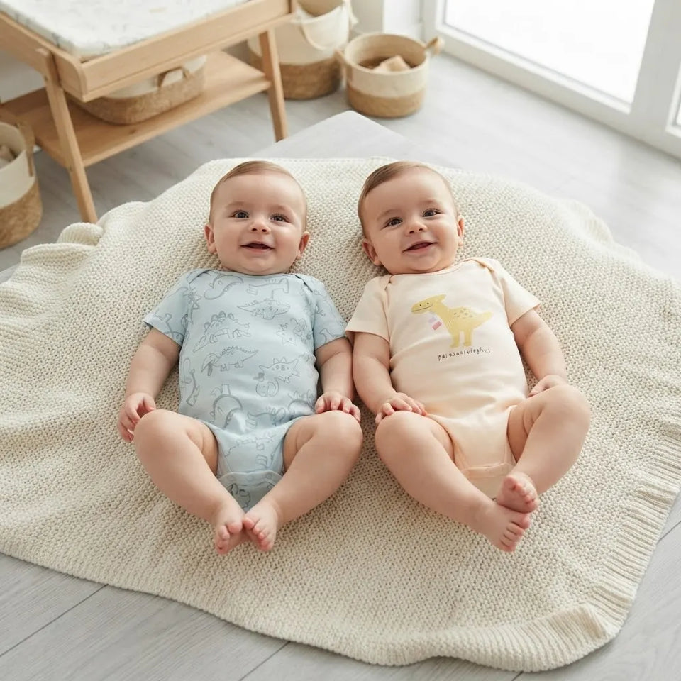 Sinsay Baby Boy's Off White & Cream Dinosaur Graphic Pack Of 2 Bodysuits